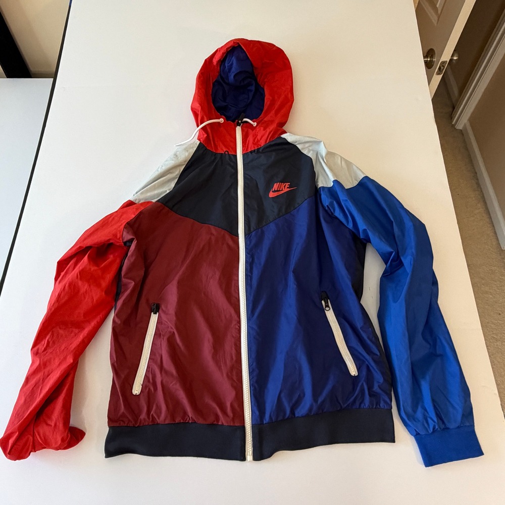 Nike Mens Windrunner Colorblock Hooded Windbreaker Jacket Navy Red Blue Size M